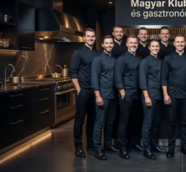 Séf és gasztronómiai csapat a Magyar Klub Zóna konyhájában