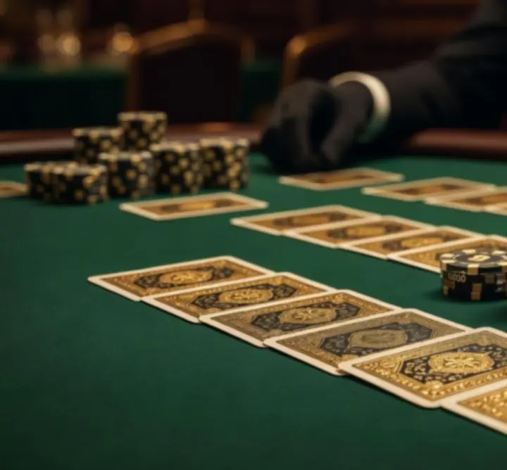 Közeli kép high roller pókerasztalról prémium zsetonokkal és kristálypoharakkal